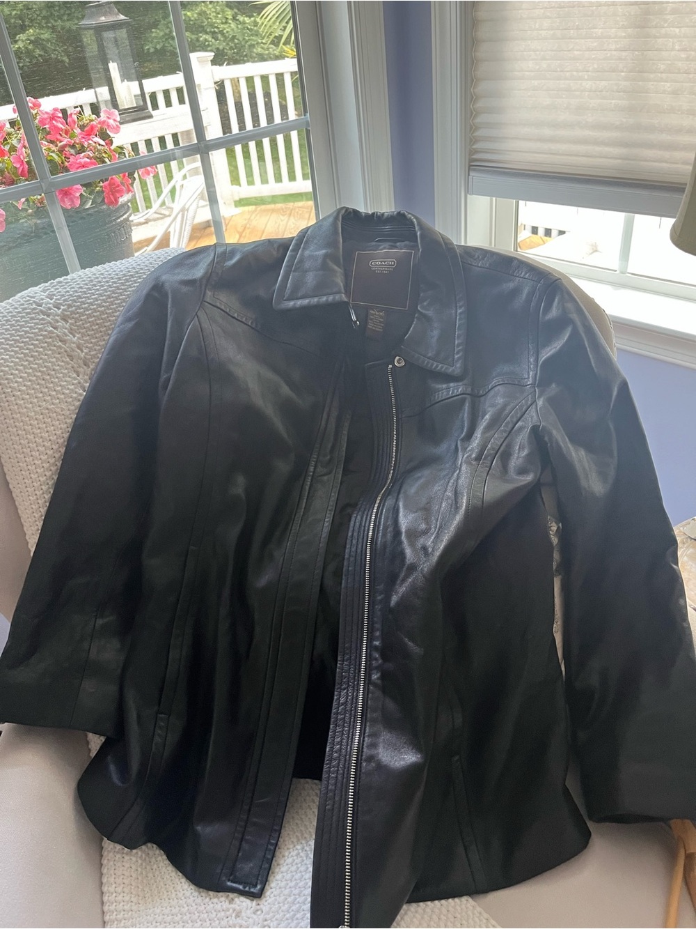 Coach Black Leather Zip Jacket with Classic Collar
